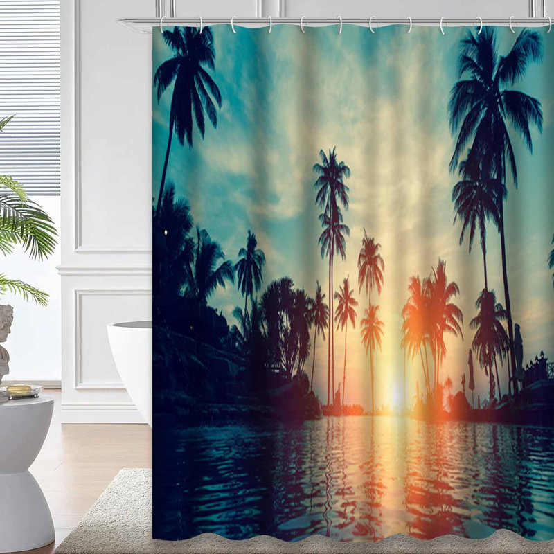 Magnifique rideau de douche avec 12 crochets Tropical Beach Palm Hawaii Paradise, L 72 po x l 78 po