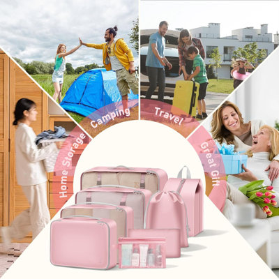 8 Set Packing Cubes for Travel Suitcase Organizer Bags Luggage Packing Cubes Set Travel Essentials Accessories（Pink）
