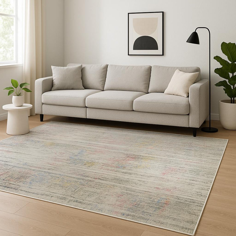 Tapis abstrait noué à la main beige 8 pi x 10 pi