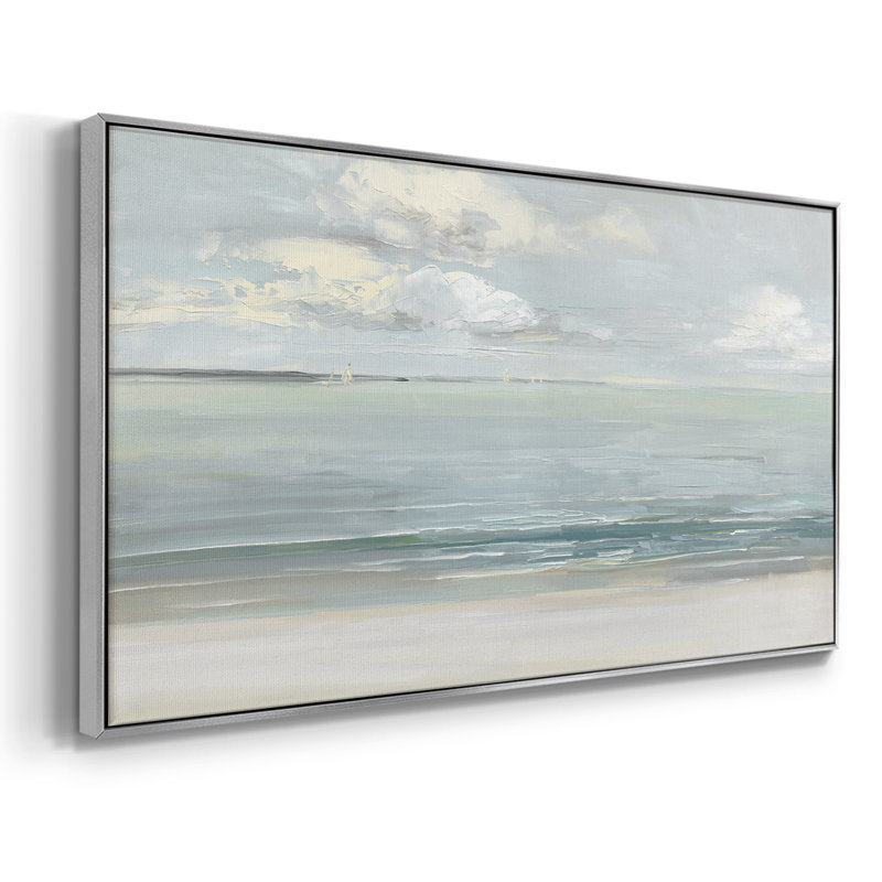 Serene Sound - Toile tendue avec châssis encadré - Prêt à accrocher, H 25 po x l 49 po, Argent argent