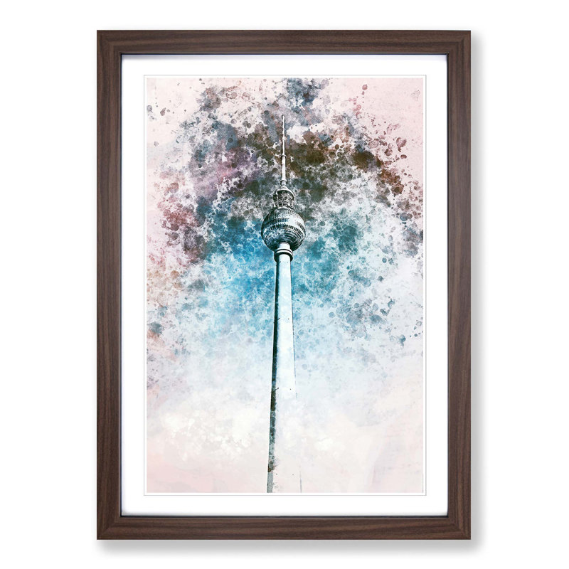 Alexanderplatz in Berlin in Abstract - Picture Frame Painting Print, 36cm H x 27cm W x 2cm D, Walnut Framed