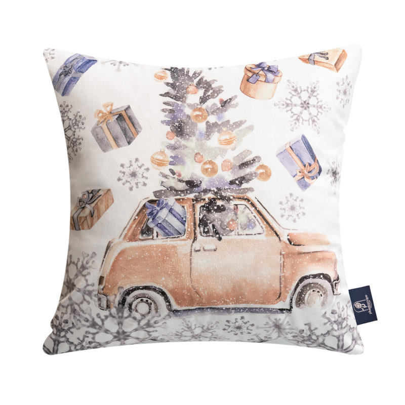  Housse de coussin en polyester, Jaune / rose clair / gris