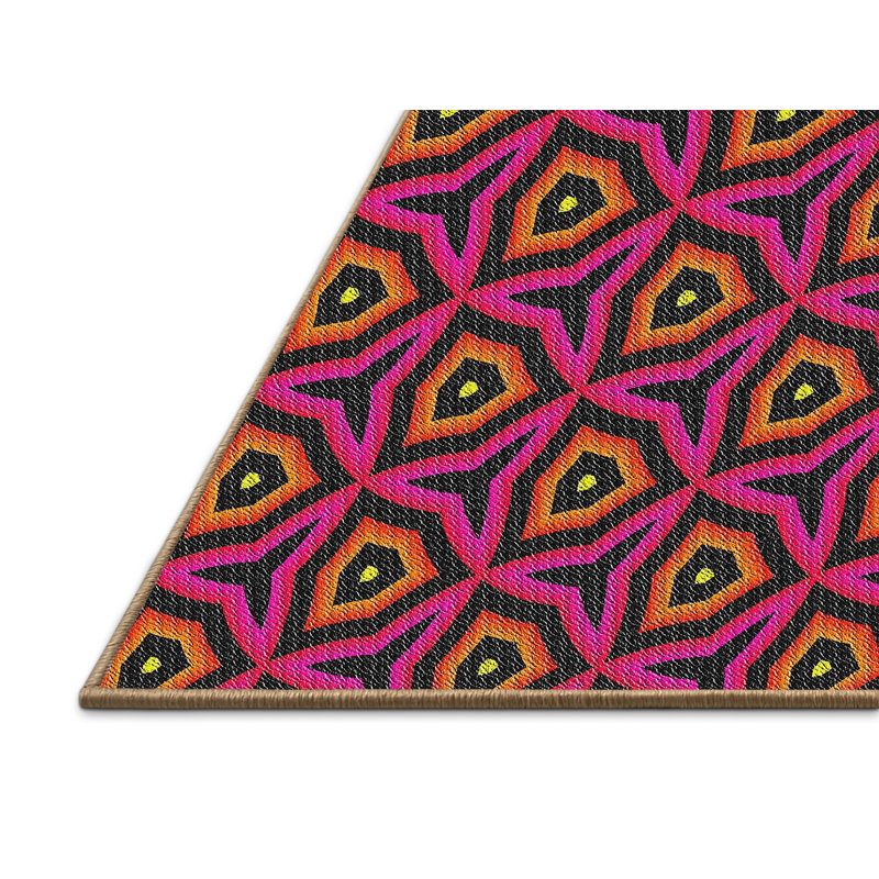 Tapis rose/orange/noir tissé à la machine, Rectangle 5 pi x 8 pi