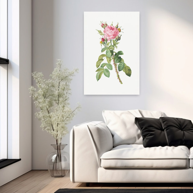 Rosa Bifera Macrocarpa, art abstrait rétro rétro avec paysage floral, H 36 po x l 24 po