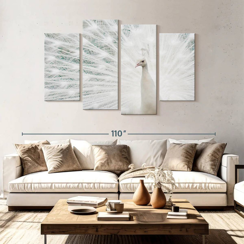 Plume de paon blanc neige Brampt, H 54 po x l 84 po