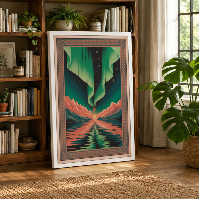 Aurora Light Horizon Geometric - Wrapped Canvas, 24x16 - 61.0 x 40.6 cm, Terracotta Border