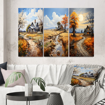 «Farmhouse Country Elegance Pointillism», 3 pièces sur toile