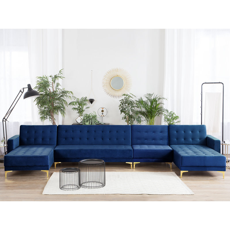 Cherry 6 Seater Velvet Large Corner Sofa , Navy Blue