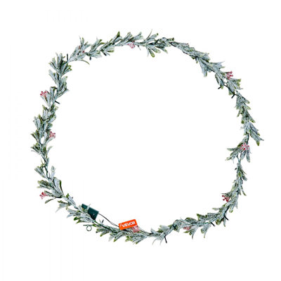 Christmas Garland, 9-FT Realistic Greenery Decorated with Vines, Olive Leaves, and Berries, Evergreen Faux Garlands with Light String for Indoor Outdoor Xmas Decoration on Mantel Fireplace