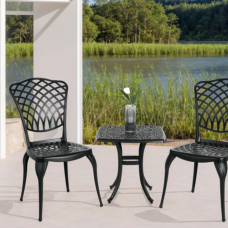 Bistro Set 3 Piece Rustproof Cast Aluminum Patio Furniture Sets 2 Chairs and 1 Round Table Outdoor, Garden,  Patio, Balcony, black