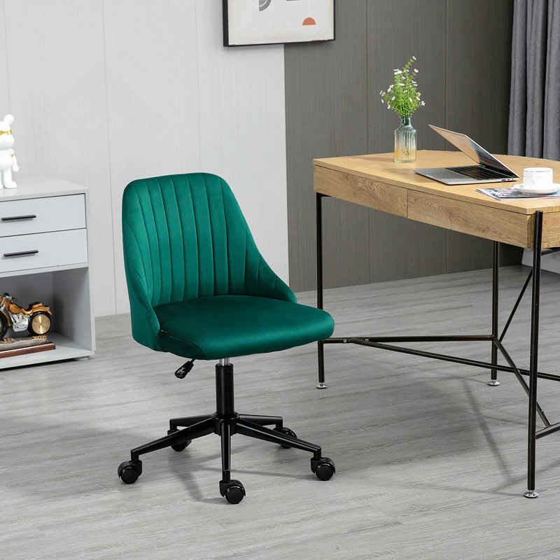 Fauteuil de bureau à dossier moyen en velours pivotant pour ordinateur de bureau ou chambre à coucher, Vert