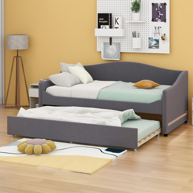 Lit de jour avec couchette Anaiah, Lit simple, Gris