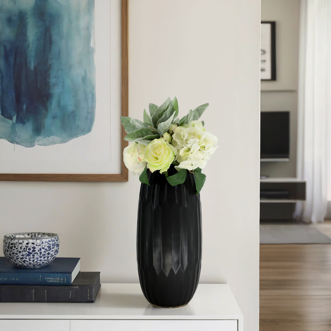 Tall Vase for Home Decor - Modern Ceramic Flower Vase with Sculptural Texture for Living Room Wade Logan® 