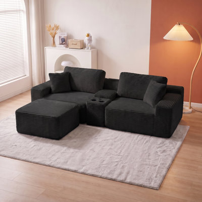 Modular Deep Seat Sectional Sleeper Sofa with Cup Holders, USB Ports, Storage & Movable Ottoman, No Assembly Required for Living Room