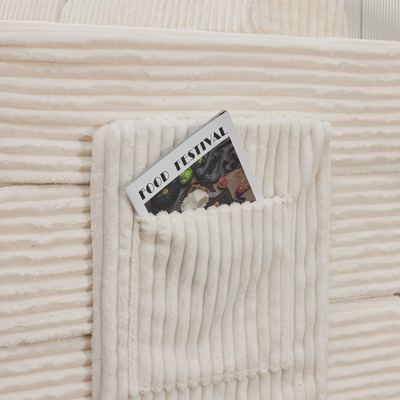 Ensemble de chaises sans os 35,4 po en velours côtelé avec repose-pieds et poche de rangement Sisler, Velours côtelé beige