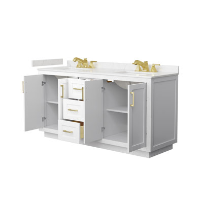 Meuble-lavabo double autoportant de 66 po avec plateau en marbre Miranda