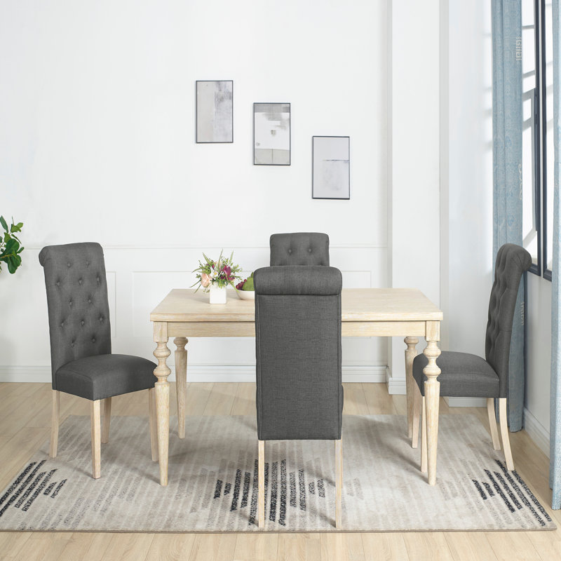 Ensemble de salle à manger, table de salle à manger à pieds tournés avec chaises capitonnées, 5