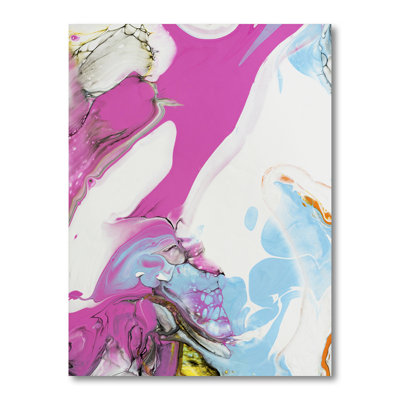 Rose, bleu et jaune liquide Art IV - peinture sur toile