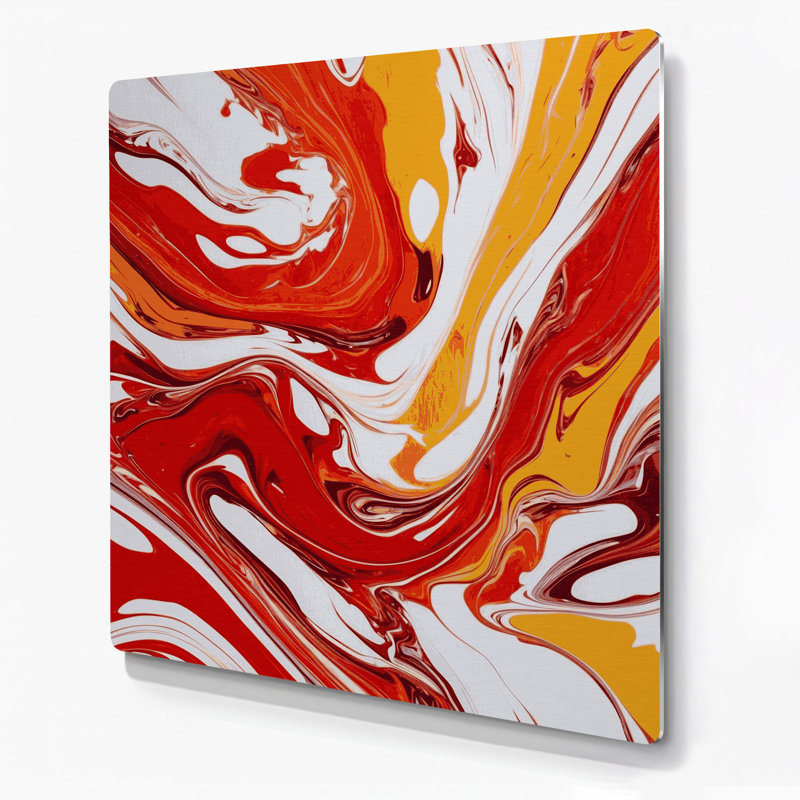 Abstrait fluide, art mural en métal rouge 73, H 12 po x l 12 po