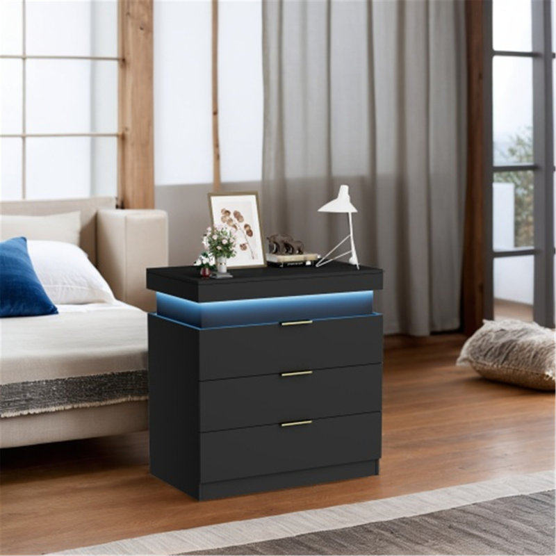 Table de chevet polyvalente avec fonctions avancées pour rehausser la chambre à coucher, Noir