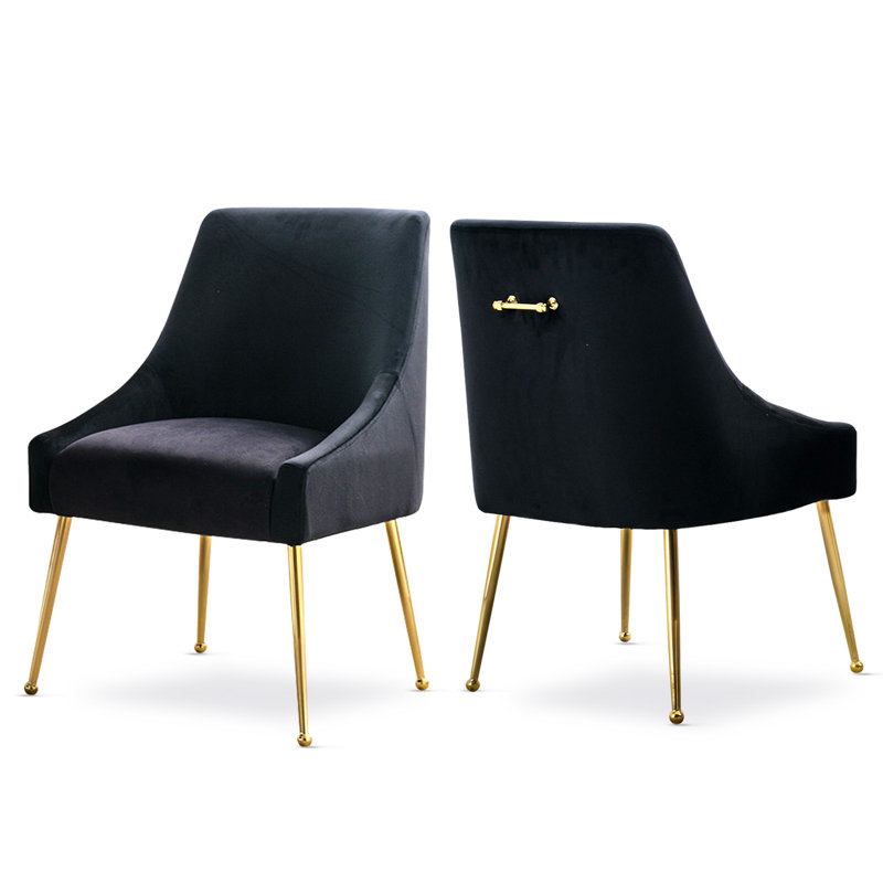 Chaise d'appoint rembourrée en velours avec pieds dorés , Noir