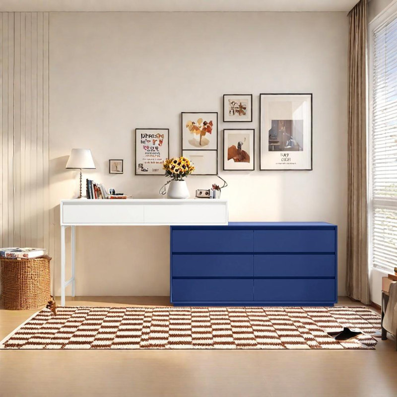Cream Style Multi-Functional Dresser, Blue/White