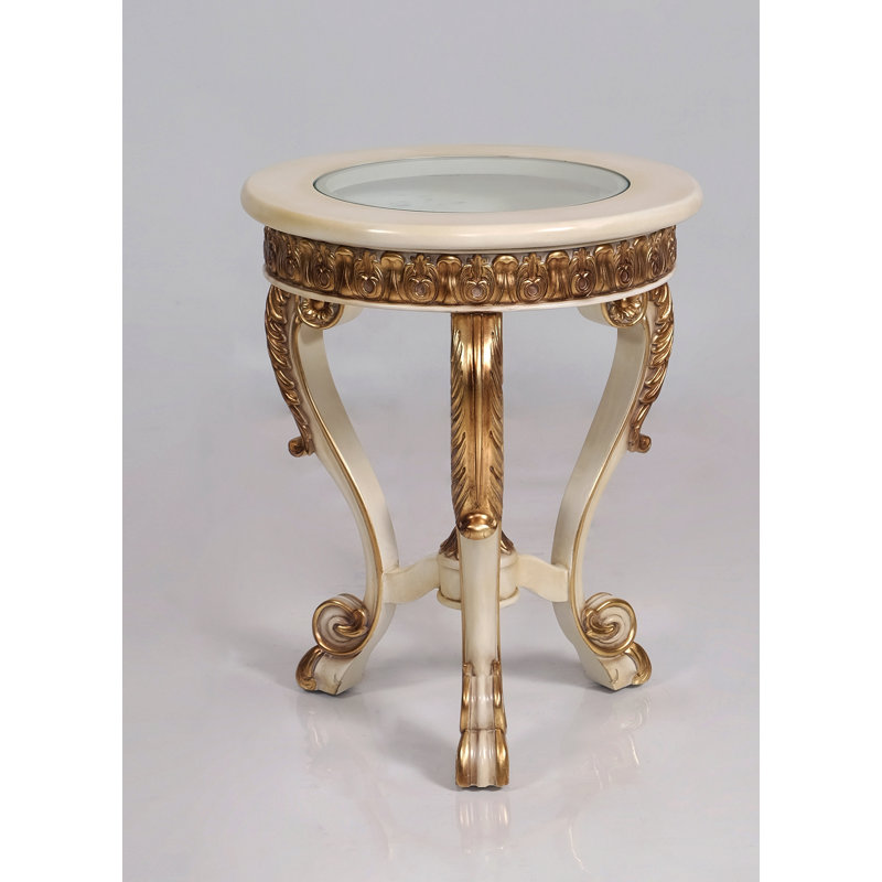 Paris Antique Beige and Gold Glass Top End Table