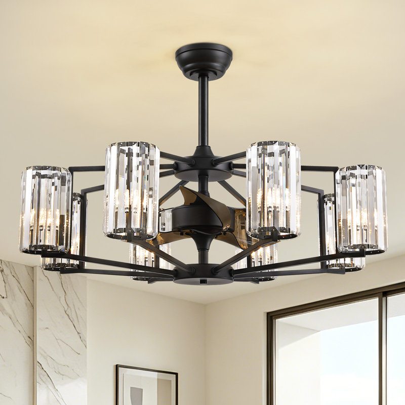 Ventilateur de plafond en cristal 8 lumières à intensité variable avec ensemble d'éclairage et télécommande Ferris, Bulb