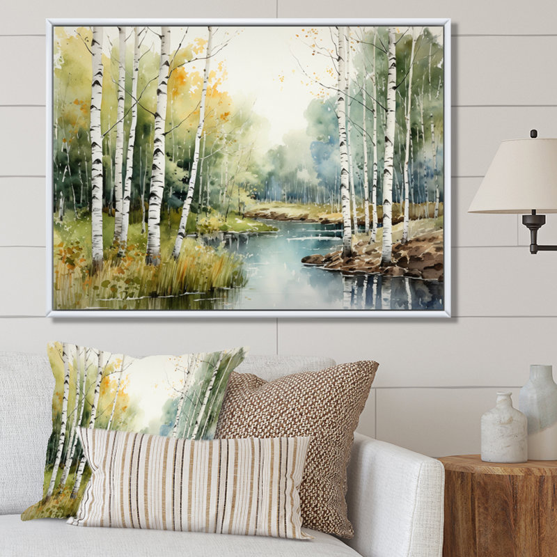 Birch Woods Silent Woods II, 24" H x 32" W x 1" D, White Floater Framed