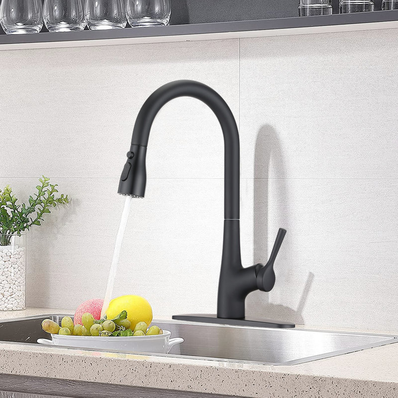 Robinet de cuisine rétractable à poignée simple à finition nickel brossé, Scratch, bec pivotant à grande arche pour le lavage et le brossage, buses faciles à nettoyer, corps en laiton de classe, grandes cuisines convenables, 7,99 po