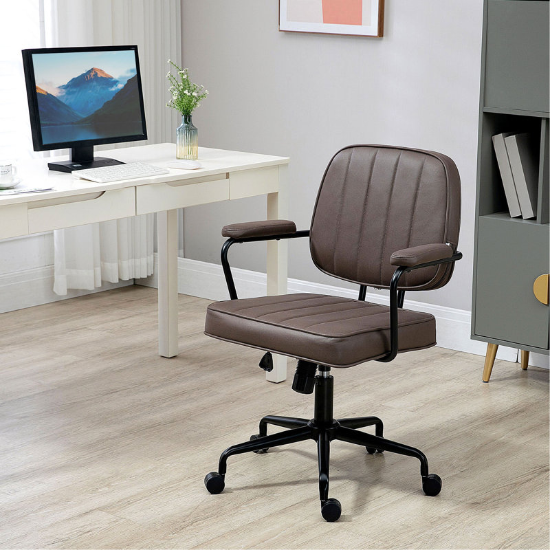 Chaise de bureau à domicile, microfibre brune, hauteur réglable de 17,75 po à 20,75 po, fonction d'inclinaison pour une chaise relaxante et inclinaison pour réduire la fatigue pendant les séances de travail