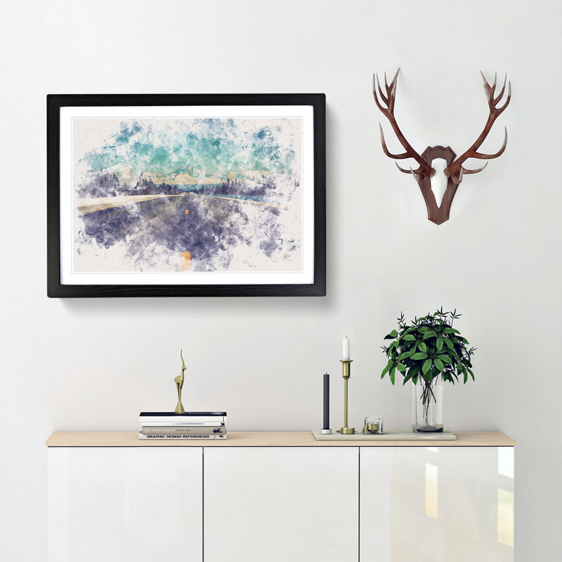 Alaskan Mountains Watercolour - Picture Frame Graphic Art Print, Black Framed, 36cm H x 48cm W x 2cm D