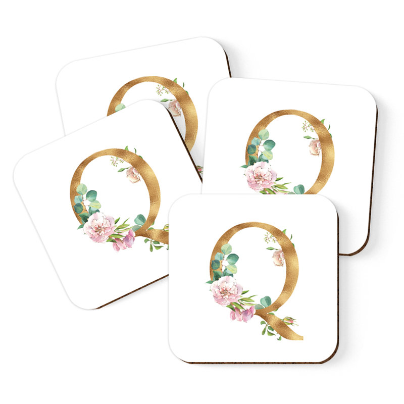 Sous-verre de lettre initiale à monogramme Lush Bloom, Q