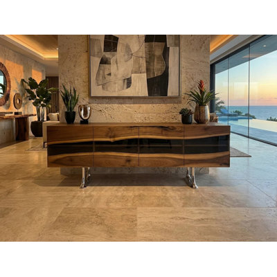Milon 70.9 " W Walnut Solid Wood Credenza