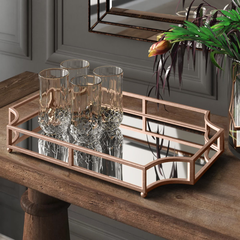 Plateau en verre Brionna, Or rose