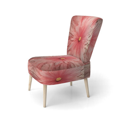 Vintage Ethereal Pink Retro Flower II - Upholstered Mid-Century Modern Side Chair, Pink Accent Chair