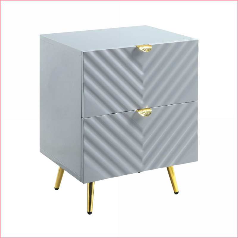 Table de chevet 2 tiroirs Gaines Grey, Gris lustré
