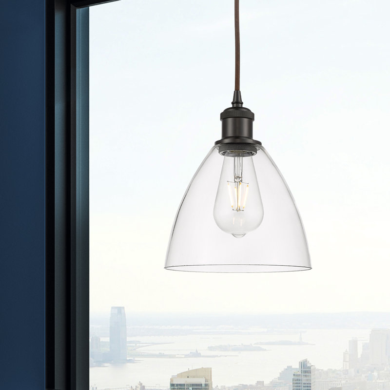 Luminaire suspendu en forme de dôme à 1 lumière Angelia, Transparent, H 11,25 po x l 7,5 po x P 7,5 po, Bronze huilé