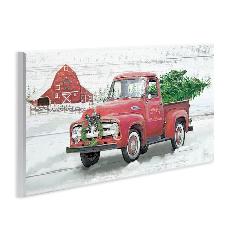 Plaque murale camion de Noël sur une ferme enneigée, design par Mollie B.