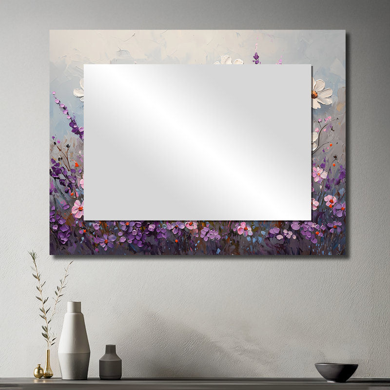 Wildflower Morning Dew In Lavender Field I - Art mural miroir fleurs sauvages - imprimé sur métal, 30" x 40"