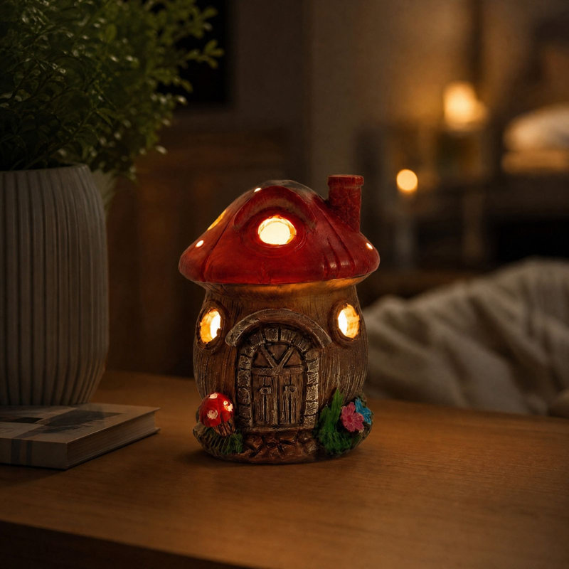 Lampe de champignon maison, veilleuse DEL en résine, lampe de bureau décorative pour chambre, jardin, cadeau