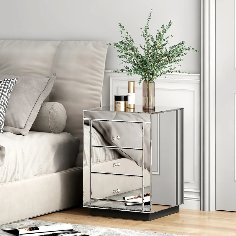 Yolanta 17.32'' W Glass Nightstand 3-Drawer