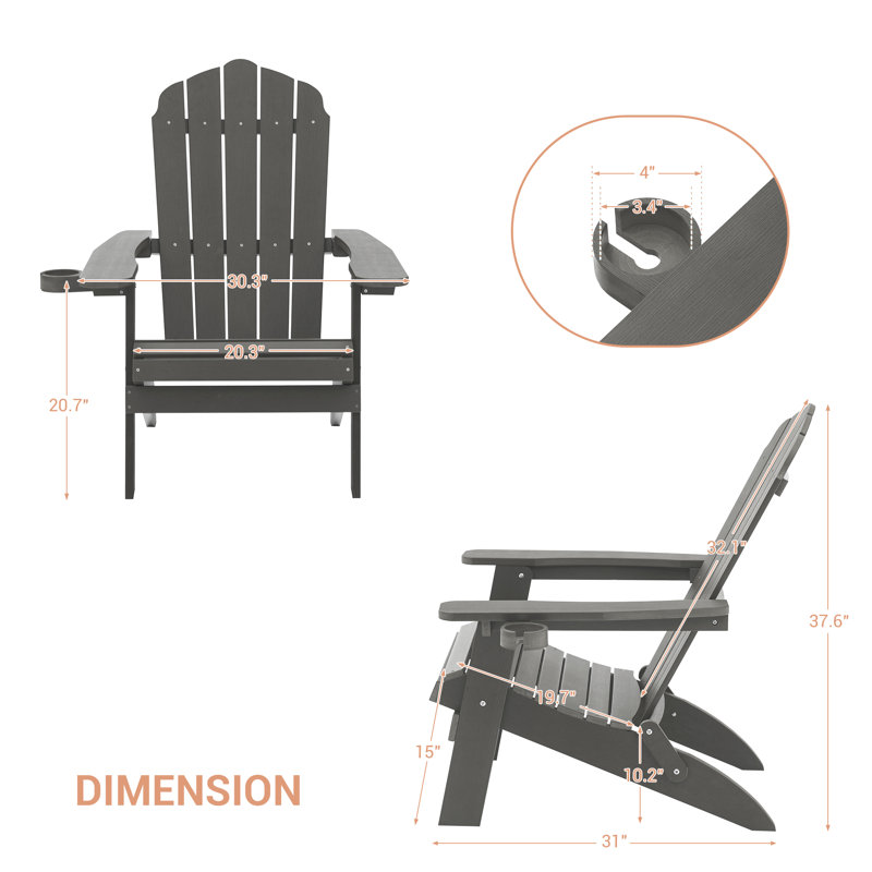 Chaise Adirondack pliante en plastique Sheredan, gris