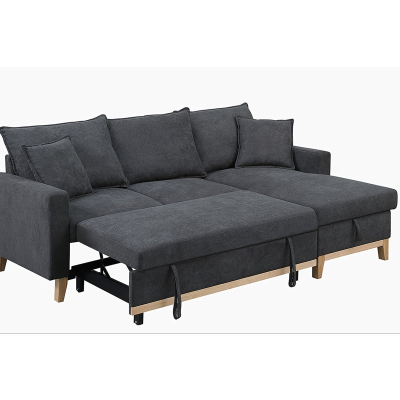 Colton 84.25" Dark Gray Woven Reversible Sleeper Sectional Sofa with Storage Chaise