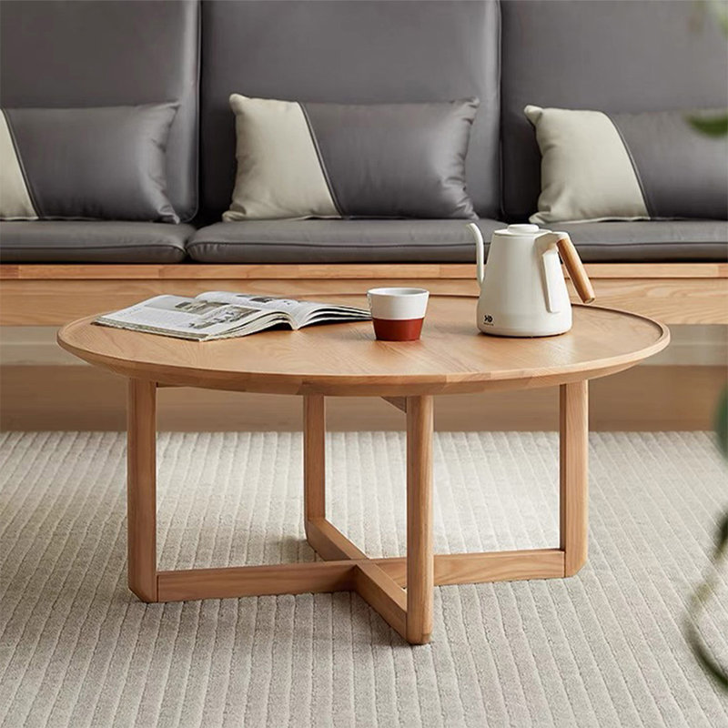 Burlywood Solid Wood Round Coffee Table