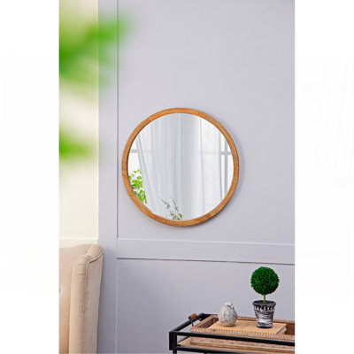 20" x 20" Circle Wall Mirror with Wooden Frame, Wall Mirror for Living Room, Dining Room, Foyer, Bathroom, Office