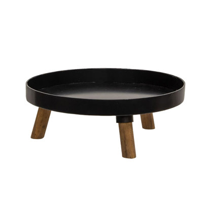 Rehausse en métal noir et bois, 7 po de diamètre x H 2,75 po