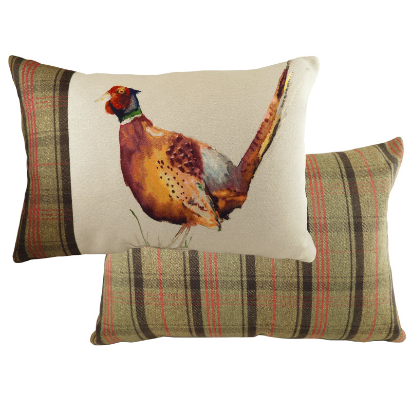 Plaid Rectangular Throw Cushion, Feathers