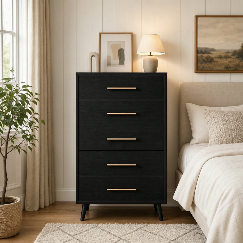 Commode haute 5 tiroirs H 43 pi Jakyria, Noir