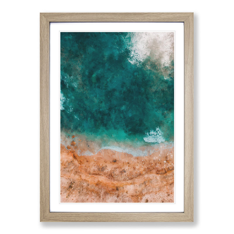 Ocean Meets the Sand - Picture Frame Graphic Art Print, 45cm H x 33cm W x 2cm D, Oak Framed
